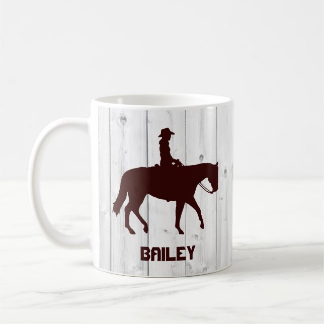 Taza De Café Caballo Mujer Caballo Occidental Mujer Madera Pers (Izquierda)