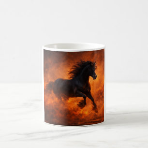 Taza De Café Caballo Negro Corriendo a Través de Niebla Naranja