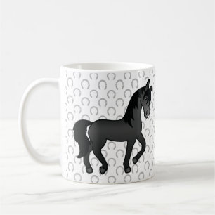Taza De Café Caballo Negro Lindo De Dibujos Animados Trotando