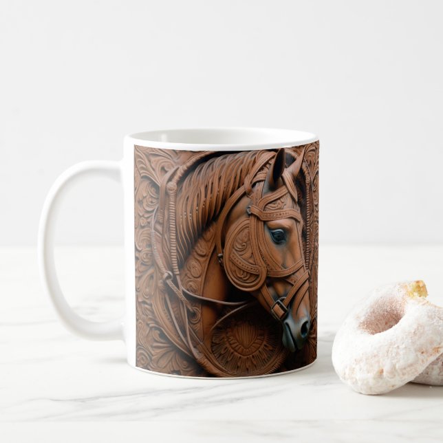 Taza De Café Caballo Occidental Impreso De Cuero Con Cuero Fund (Con donut)