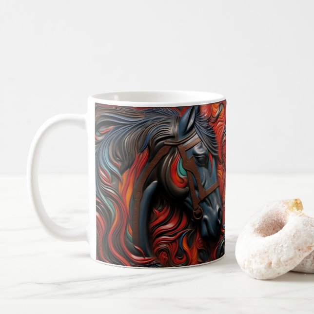 Taza De Café Caballo Occidental Negro Impreso De Cuero Fundido  (Con donut)