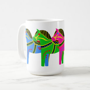 Taza De Café Caballo rojo/azul/rosa/verde nórdico folk dala