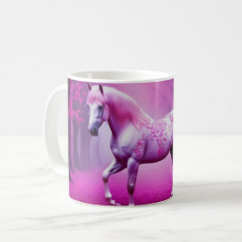 Taza De Café Caballo rosa místico en un bosque de fantasía