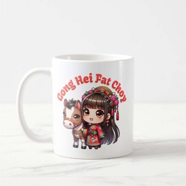 Taza De Café Caballo y Chica de Año Nuevo chino personalizado (Izquierda)