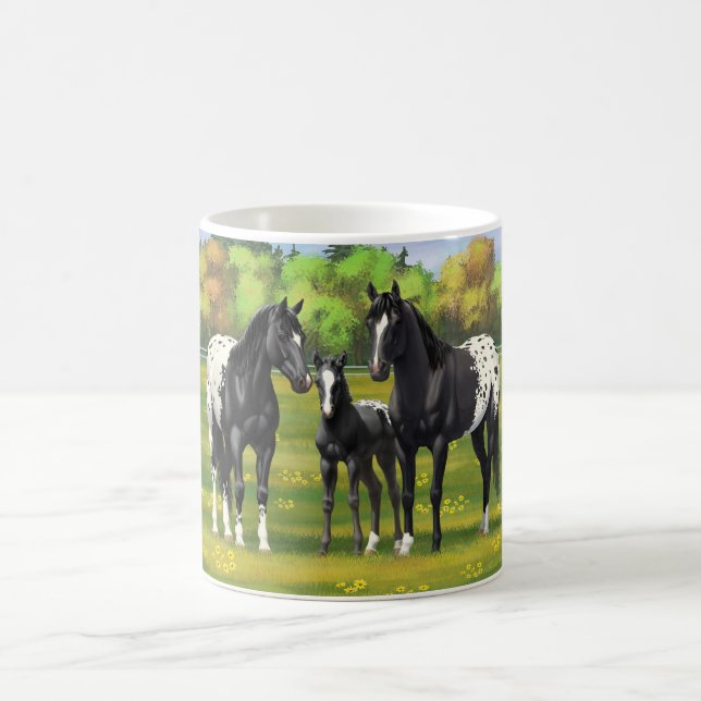 Taza De Café Caballos Appaloosa Negros En Pastel De Verano (Centro)