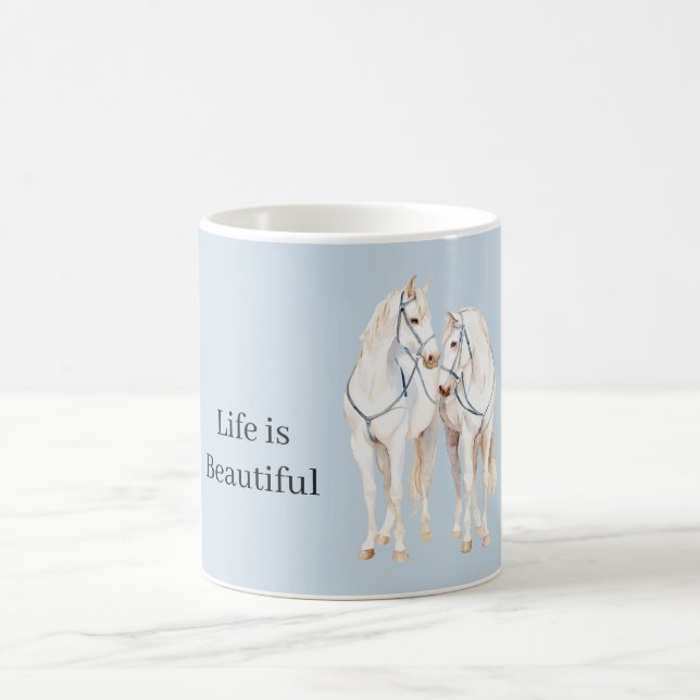 Taza De Café Caballos Blancos Azul Bebé (Centro)