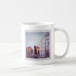 Taza De Café Caballos Borradores Listos Para El Trabajo