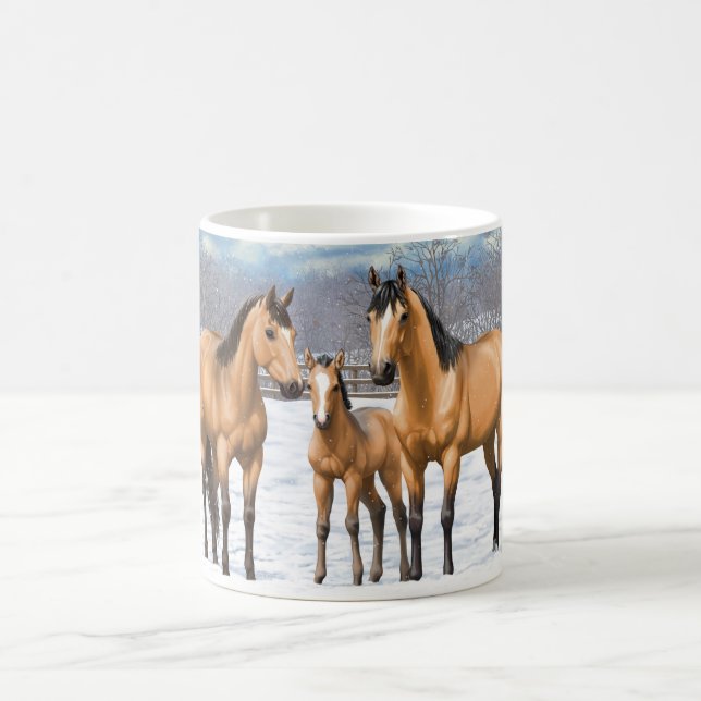Taza De Café Caballos De Cuero De Cuello En Nieve (Centro)