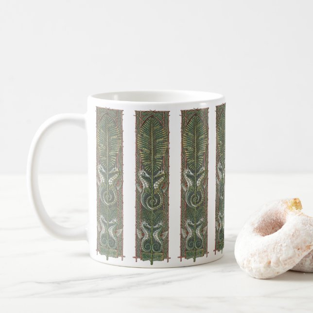 Taza De Café Caballos de mar y algas marinas, Art Nouveau vinta (Con donut)