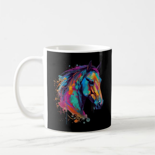 Taza De Café Caballos de retrato pop colorido (Izquierda)