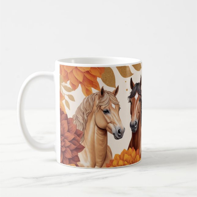 Taza De Café Caballos elegantes de otoño con acentos florales (Izquierda)