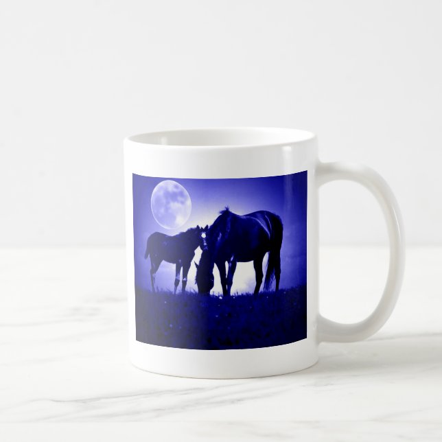 Taza De Café Caballos en Noche Azul (Derecha)