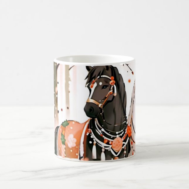 Taza De Café Caballos en un bosque rojo (Centro)
