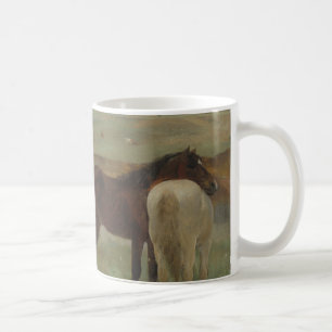 Taza De Café Caballos en una pradera, pintura al petróleo, Edga