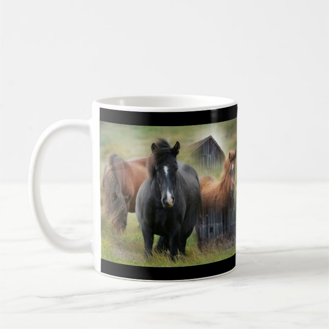 Taza De Café Caballos hermosos y granero rústico (Izquierda)