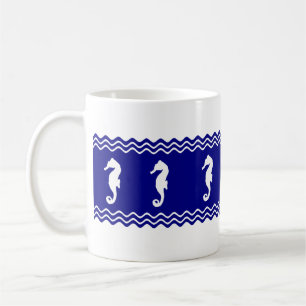 Taza De Café Caballos marinos marinos blancos del océano azul c