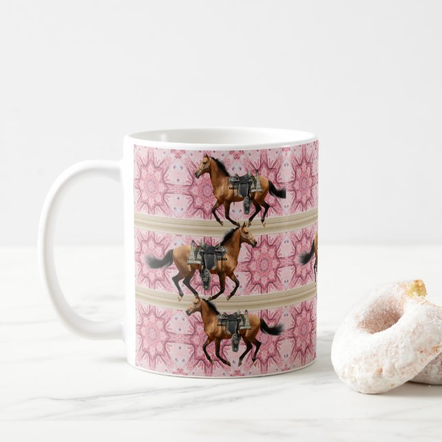 Taza De Café Caballos rosados Floral Mug (Con donut)