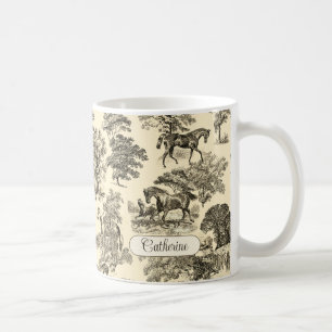 Taza De Café Caballos Rústicos Elegantes Árboles Beige Marrón T