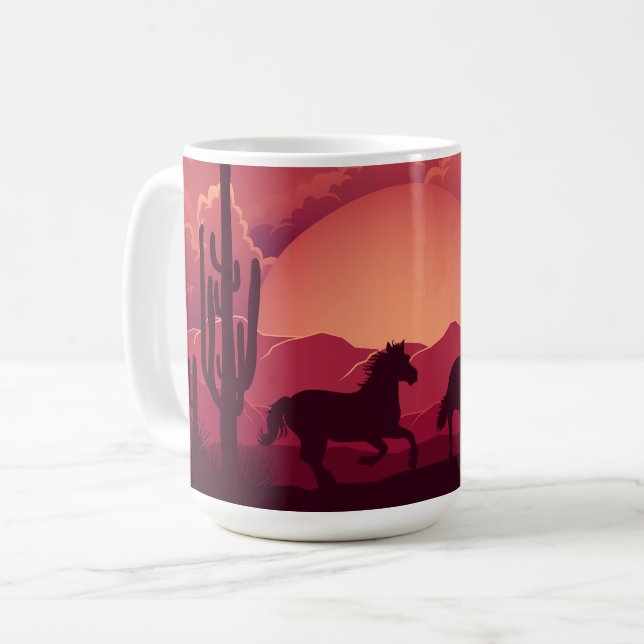 Taza De Café Caballos salvajes del desierto del atardecer corri (Anverso izquierdo)