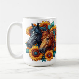 Taza De Café Caballos y girasoles