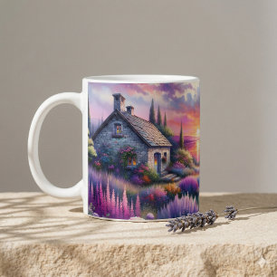 Taza De Café Cabaña Atardecer Pastel Jardín junto al Lago Paisa