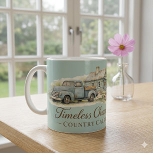 Taza De Café Cabaña Camioneta Azul Vintage Flor Silvestre Tranq