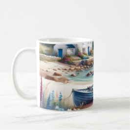 Taza De Café Cabaña Costera Barca en la Orilla Flor
