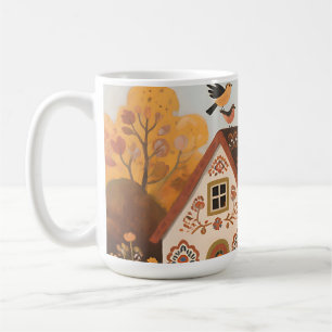 Taza De Café Cabaña de Arte Popular Pájaros Otoño