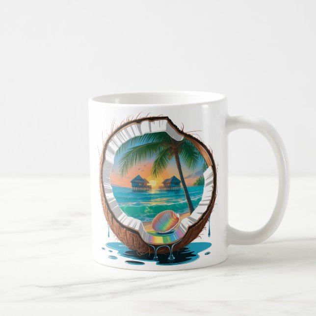 Taza De Café Cabaña de Coco en la Playa (Derecha)