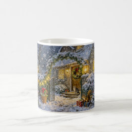 Taza De Café Cabaña de invierno con ardilla, gato y arte de pet
