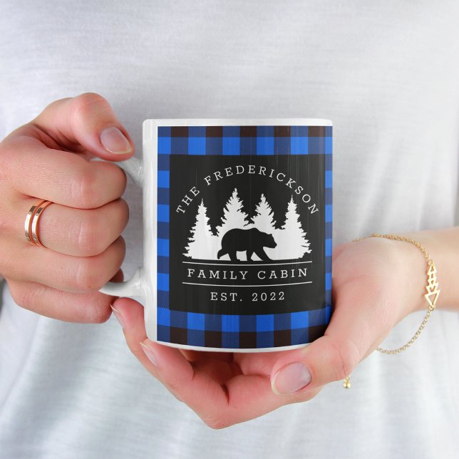 Taza De Café Cabaña de la familia Blue Rustic Plaid Bear Woods (Subido por el creador)