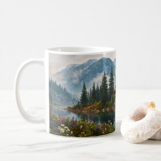 Taza De Café Cabaña de montaña acogedora arte de lago natural