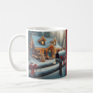 Taza De Café Cabaña de Navidad Acogedora Paisaje Invernal Mágic