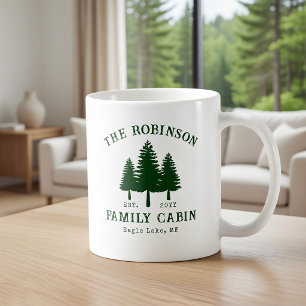 Taza De Café Cabaña Familiar Rústica País Pino Verde Árbol Bosq