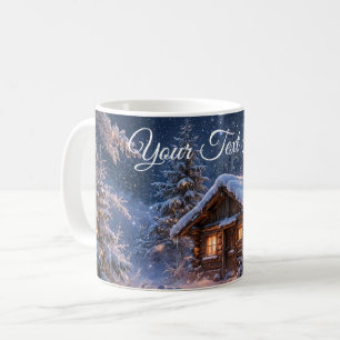 Taza De Café Cabaña Mágica de Noche de Invierno en el Bosque