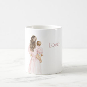 Taza De Café Cabello Marrón Vestido Rosa Amor