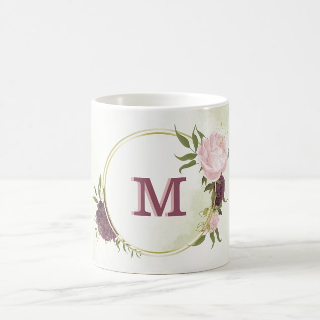 Taza De Café cabernet rosa floral verdor  (Centro)