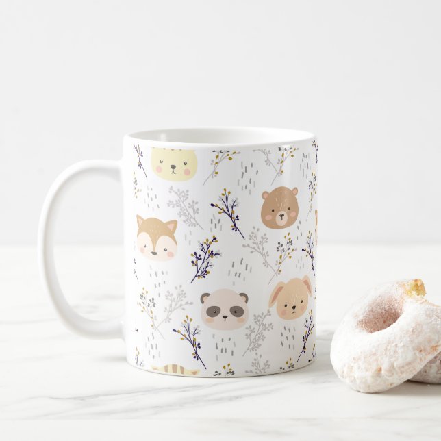 Taza De Café Cabeza Animal Adorable Y Patrón Floral (Con donut)