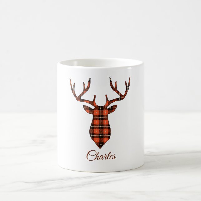 Taza De Café Cabeza de buck Personaliza Red y Black Plaid (Centro)