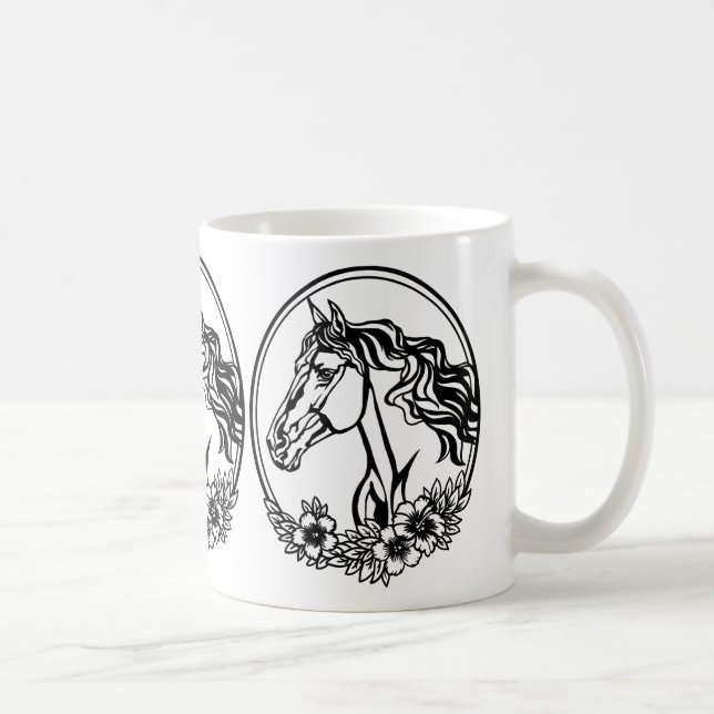 Taza De Café Cabeza de caballo con flores (Derecha)