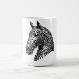 Taza De Café Cabeza de caballo de plata céltica majestuosa con