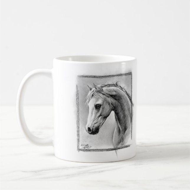 Taza De Café Cabeza de caballo Dibujo de carbón vegetal Arte eq (Izquierda)