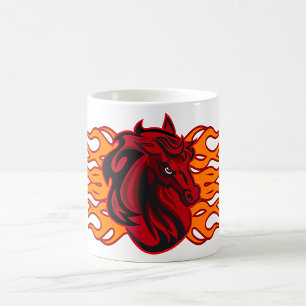 Taza De Café Cabeza de caballo rojo feroz con llamas
