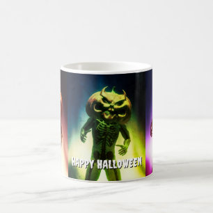 Taza De Café Cabeza de calabaza espantosa. Feliz Halloween