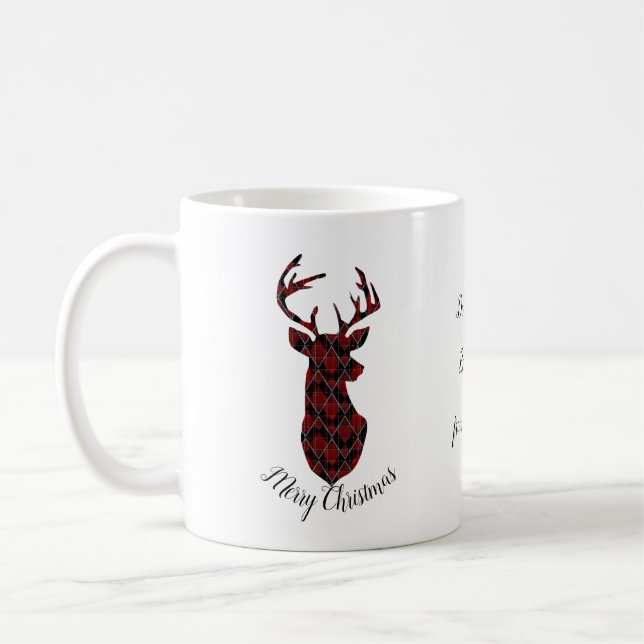 Taza De Café Cabeza de ciervo navidad, a cuadros, rojo y negro (Izquierda)