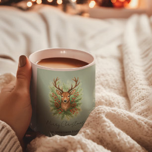 Taza De Café Cabeza de ciervo rústico del bosque con follaje de