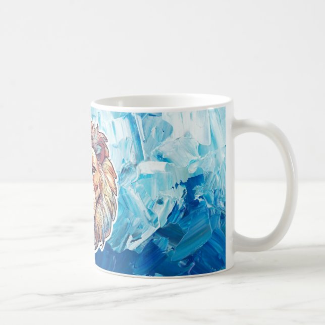 Taza De Café Cabeza de león abstracta azul (Derecha)