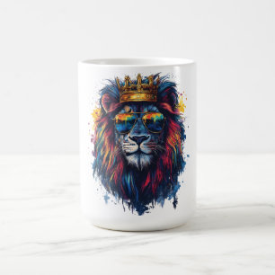 Taza De Café Cabeza de león audaz con gafas de sol y corona