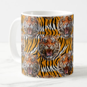 Taza De Café Cabeza De Tigre Sobre El Diseño De Impresión Anima