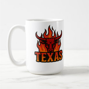 Taza De Café Cabeza de toro de llama de Texas - Fiery Longhorn 